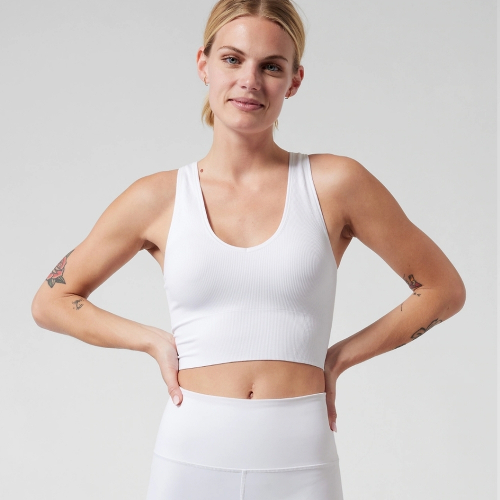 Athleta Seamless Cropped Ribbed White Sports Bra XS